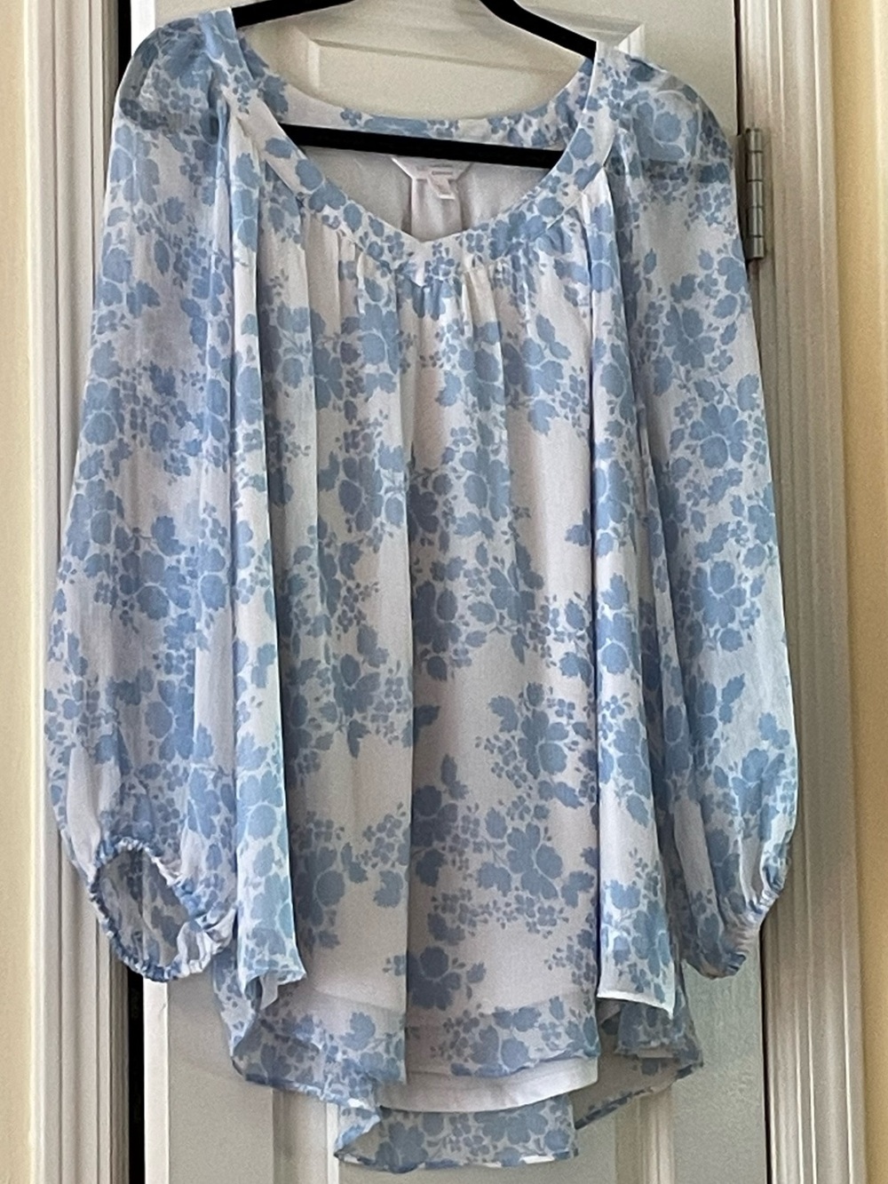 Light Blue Floral Peasant Blouse - Brand: L C